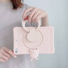 1pc Cute Heart Rabbit Anti-Fall Full Protective Silicone Soft Shell Tablet Case With 360 Rotation Stand Compatible With Ipad - Pink - View 3