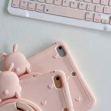 1pc Cute Heart Rabbit Anti-Fall Full Protective Silicone Soft Shell Tablet Case With 360 Rotation Stand Compatible With Ipad - Pink - View 4