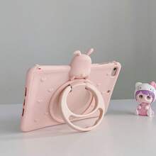 1pc Cute Heart Rabbit Anti-Fall Full Protective Silicone Soft Shell Tablet Case With 360 Rotation Stand Compatible With Ipad - Pink - View 7