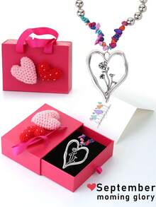 1件復古綠松石鋅合金銀色心形吊墜項鏈,代表12月份的含義,適合情人節,假期和日常穿戴,禮盒包裝 - 復古大愛心形狀12個月意義 - 查看 11