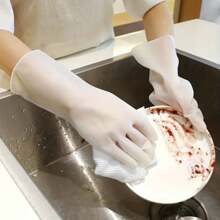 1對透明家用清洗手套,適用於洗碗、洗衣、廚房,具有耐用、厚實、防水功能 - 無色 - 查看 5