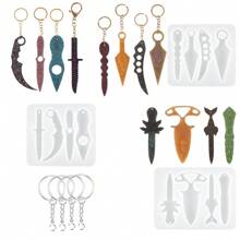 匕首裝飾性環氧樹脂鑄造模具,刀矽膠模具,鑰匙扣和樹脂鑄造珠寶 Diy 模具套裝,帶 4 個鑰匙圈和開口跳環,用於鑄造和手工製作 - 白色 - 查看 2