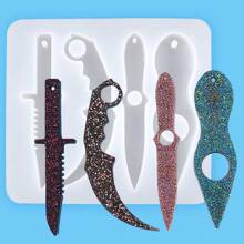 匕首裝飾性環氧樹脂鑄造模具,刀矽膠模具,鑰匙扣和樹脂鑄造珠寶 Diy 模具套裝,帶 4 個鑰匙圈和開口跳環,用於鑄造和手工製作 - 白色 - 查看 4