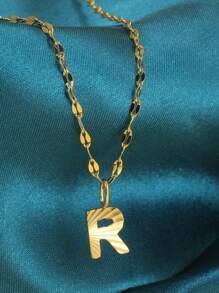 Magic Fish 1個金色不銹鋼唇形項鍊,附有a-z26英文字母吊墜,適用於名字首字母、情人節、新年贈禮 - 金黃色 - 查看 23