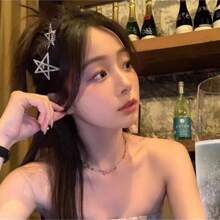 1个星形发夹，适用于侧刘海和碎发，五角星发夹，鳄鱼夹，女士街头金色头饰，y2k爪夹，发爪，发卡，学习用品，发饰