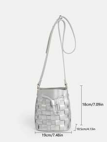 New Soft Pu Leather Woven Mini Drawstring Bucket Bag Crossbody Bag Y2k Millennium Girl Style Women's Bag - Silver - View 6