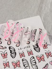 3D Pink Spring Nail Design Colorful Butterfly Nail Sticker 3D Nail Art Slider Geometric Nail Art Accessories Sticker - Multicolor - View 5