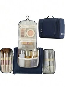 掛式旅行化妝包，旅行化妝品組織收納包，大容量防水折疊式化妝品收納包，使用多口袋沙灘袋沙灘必備品沙灘毛巾收納包沙灘配件沙灘用品假日包假日必備品夏季假期 - 藍色 - 查看 1