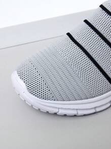 1pair Girls' Knitted Design Breathable Slip-On Casual Sneakers Suitable For Spring And Autumn Seasons - Grey - View 5