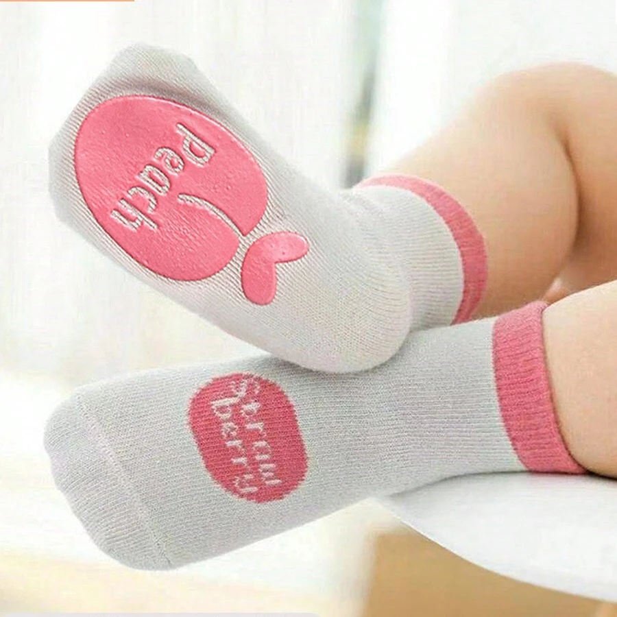 【桃紅色】1雙嬰兒地板襪,男女嬰兒襪子,防滑透氣,適合室內行走的酷炫襪子 - 杏色 - 查看 1