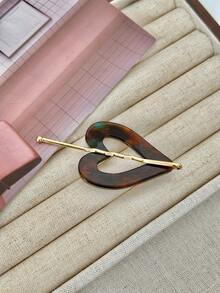 1個女士心形醋酸纖維髮夾帶字母細節,適合休閒穿著,尤其適合側瀏海和亂髮 - 咖啡棕 - 查看 2