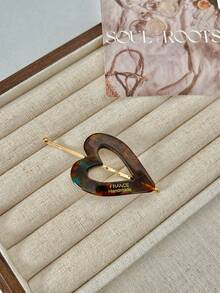 1個女士心形醋酸纖維髮夾帶字母細節,適合休閒穿著,尤其適合側瀏海和亂髮 - 咖啡棕 - 查看 5