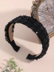 1頂女性簡約時尚寬鬆的髮箍,採用網狀和閃亮的材料製成,防滑,適用於日常和派對場合。 - 白色 - 查看 2