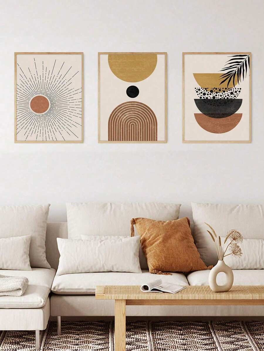 3入組奢華金葉、珊瑚和引言印花極簡主義畫布油畫套裝,適用於家庭客廳臥室裝飾,不含框架 - 彩色 - 查看 1