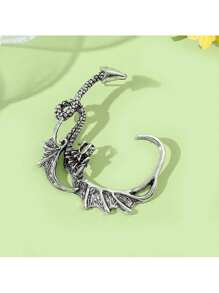 1pc Women's Gothic Punk Dragon Earring With Dark Metal Design, Suitable For Daily Wear - Silver - View 5