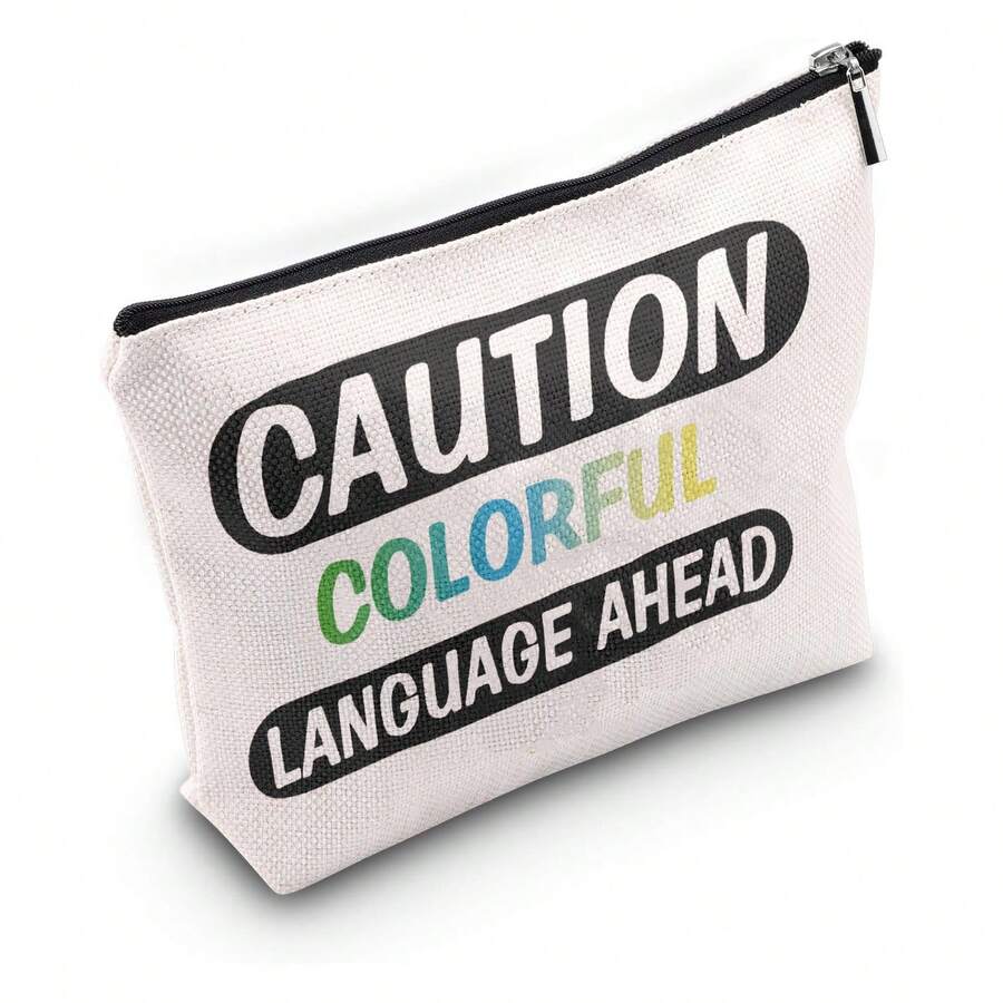 1pc Text Pattern Printed Cosmetic Bag With Large Capacity, Portable Toiletry Bag, Travel Organizer - Multicolor - View 1