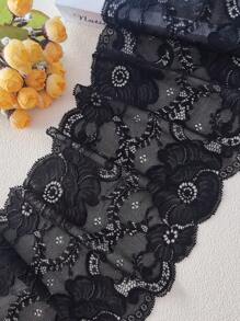 100 公分/件 18 公分寬彈性蕾絲邊用於服裝配件、帽子和衣服裝飾 - 黑色 - 查看 1