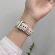 1入時尚顏色拼接正品皮革女錶帶，商務休閑風格，適用於38/40/41/42/44/45/49mm，適用於蘋果手錶Ultra/Se/8/7/6/5/4/3/2/1 - 粉色 - 查看 3