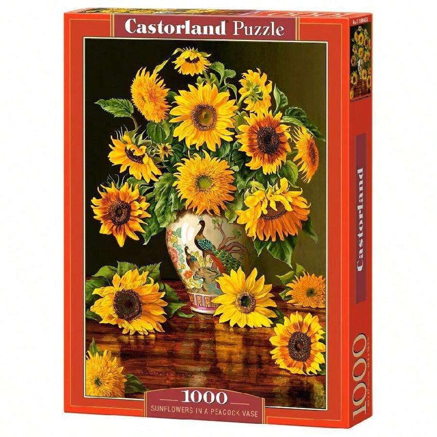1000 Piece Jigsaw Puzzle, Sunflowers In A Peacock Vase, Christopher Pierce, Flower And Plants Puzzle, Painting Puzzle, Adult Puzzle, Castorland C-103843-2 - Red - View 1