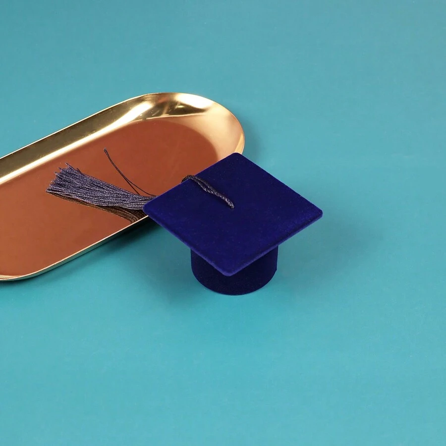 1入組織物首飾收納盒,創意畢業帽設計珠寶收納盒收納盒 - 藍色 - 查看 1