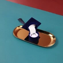 1入組織物首飾收納盒,創意畢業帽設計珠寶收納盒收納盒 - 藍色 - 查看 7