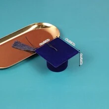 1入組織物首飾收納盒,創意畢業帽設計珠寶收納盒收納盒 - 藍色 - 查看 10