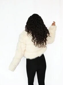 Abrigos de Mujer_ Chaqueta de abrigo de piel sintética para mujer. - Blanco - Ver 3