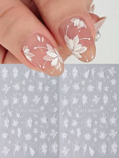 نقوش أظافر 3D على شكل زهرة الماغنوليا الأنيقة بخمسة أبنية باللون الأبيض ملصقة للاغراض الزفافية تزيين تصاميم الأظافر ملصقات أظافر للقيام بذاتك لصقات اظافر ملصقات اظافر ستيكر اظافر