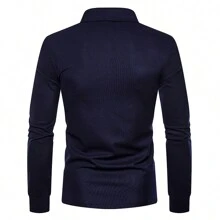 Playera Tipo Polo Manga Larga Con Licra Slim Fit Moda - Azul Marino - Ver 2