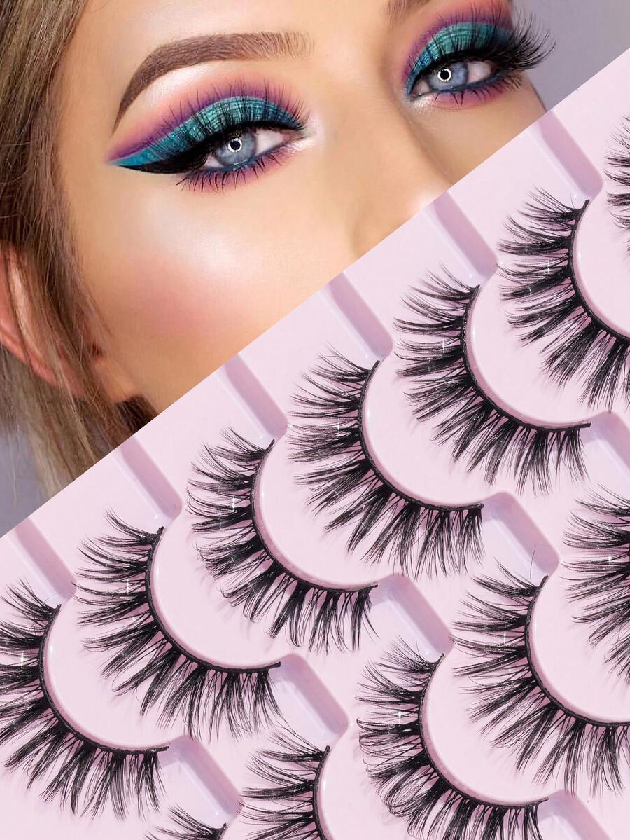 7pairs/Set Natural Length & Cross Design False Eyelashes For Daily/Party Wear, 0.5-1.5cm - Natural Lashes - View 1