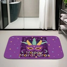 1pc Carnival Mask Pattern Crystal Velvet Mat, 60*40cm/23.6*15.7inch, Water Absorbent And Non-Slip, For Bathroom, Kitchen, Living Room, And Bedroom Decoration - Multicolor - View 3