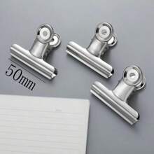 3pcs Stainless Steel Round Bulldog Clips With Strong Grip For Holding Note, Paper, File, Stationery Supplies For Students And Office Back To School,Back To School,School Supplies - Silver - View 5