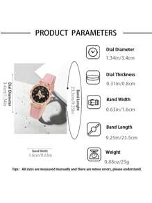 1 件女孩粉色 PU 皮革表带手表，配有时尚几何表盘装饰和水钻，另加 5 件蝴蝶形首饰套装，适合日常佩戴 - 粉色 - 查看 3