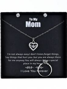 4 件銀色時尚奢華鍍銅 18k 鑲嵌和水鑽翼形心月項鍊、戒指、耳環套裝帶賀卡和禮品盒適合情人節、情侶、女朋友、最好的朋友,適合所有場合 - 銀色 - 查看 17