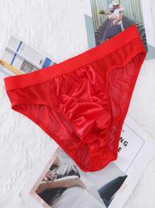 3pcs Men's Breathable, Comfortable, Elastic, Transparent Underwear Set, Black/White/Red - Multicolor - View 6