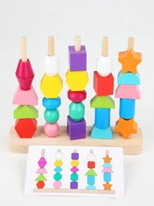 Christmas Decoration Montessori Toys For Kids, 5 Sets Of Column Bead Toys, Color Cards Matching Game, Educational Beads, Shape Building Blocks For Toddlers School, Student,Stationery,School Supplies