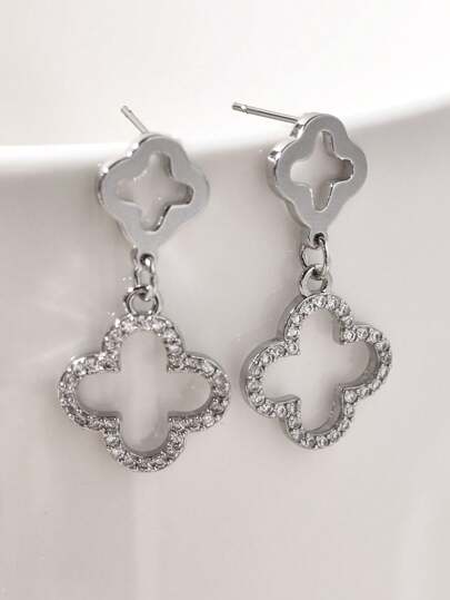 1 对时尚优雅镂空幸运四叶草设计吊坠耳环适合女性日常佩戴情人节、妈妈、母亲、母亲节、礼物