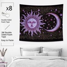 1 Piece Sun Moon Galaxy Black Purple Tapestry Witchy Polyester 100X150Cm/130X150Cm/150X200Cm Decorative Tapestry With Eight Traceless Stickers For Living Room, Bedroom, Dormitory Decoration And Gift Giving - Purple - View 3