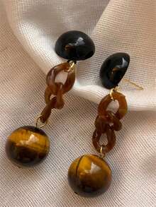 Cream Acrylic Round Ball Earrings, Exaggerated & Luxurious & Unique Design, High-End Atmosphere, Personalized Style - Brown - View 4