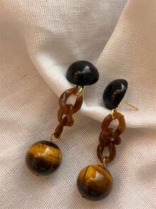 Cream Acrylic Round Ball Earrings, Exaggerated & Luxurious & Unique Design, High-End Atmosphere, Personalized Style - Brown - View 3