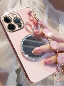 華麗的閃爍蝴蝶結珍珠鏡面電鍍殼，適用於三星Galaxy S24、S23 Ultra、S24 Plus，矽膠柔軟套兼容iPhone 15、14、13、12、11 Pro Max - 粉色 - 查看 4