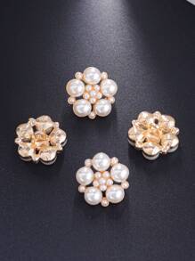 6入組/包裝珍珠圓盤和花狀金屬按鈕,適用於女裝、頭飾、手袋、鞋子、花束diy裝飾 - 白色 - 查看 4
