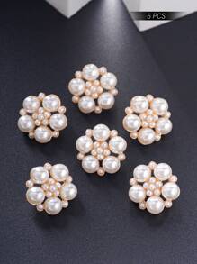 6入組/包裝珍珠圓盤和花狀金屬按鈕,適用於女裝、頭飾、手袋、鞋子、花束diy裝飾 - 白色 - 查看 1