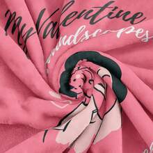 1件粉色肖像和心形圖案印花毛毯,舒適法蘭絨長方形柔軟沙發罩,情人節、新年、日常使用和家居裝飾的禮物 - 粉色 - 查看 5