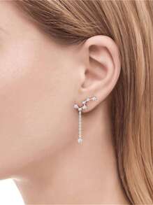 1對925純銀北斗星流蘇耳環,女性經典掛墜耳環,18k鍍金,完美婚禮,節日禮物,精美珠寶 - 金色 - 查看 5