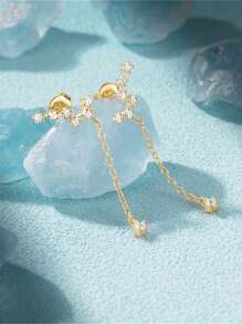 1對925純銀北斗星流蘇耳環,女性經典掛墜耳環,18k鍍金,完美婚禮,節日禮物,精美珠寶 - 金色 - 查看 6