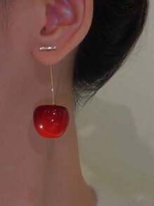 1 Par Aretes Suaves Y Simples De Cereza Dulce Y Fresca De Gama Alta - Rojo - Ver 2