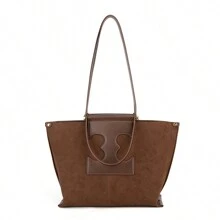 大容量磨砂绒便携手提包 美拉德色单肩通勤包 可装文件夹 适合男女大学生女生女士白领通勤搭配逛街旅游户外使用 - 棕色 - 查看 8