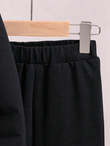 幼童女孩貓紋印花連帽衫和運動褲套裝,適用於冬季 - 黑色 - 查看 5