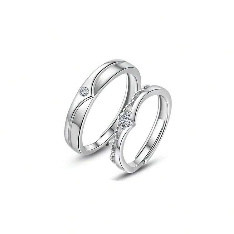 925銀王子和公主情侶戒指1對,情人節告白珠寶 - 銀色 - 查看 6